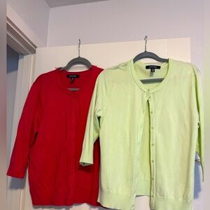 Kasper Red and Green Cardigan Sweater